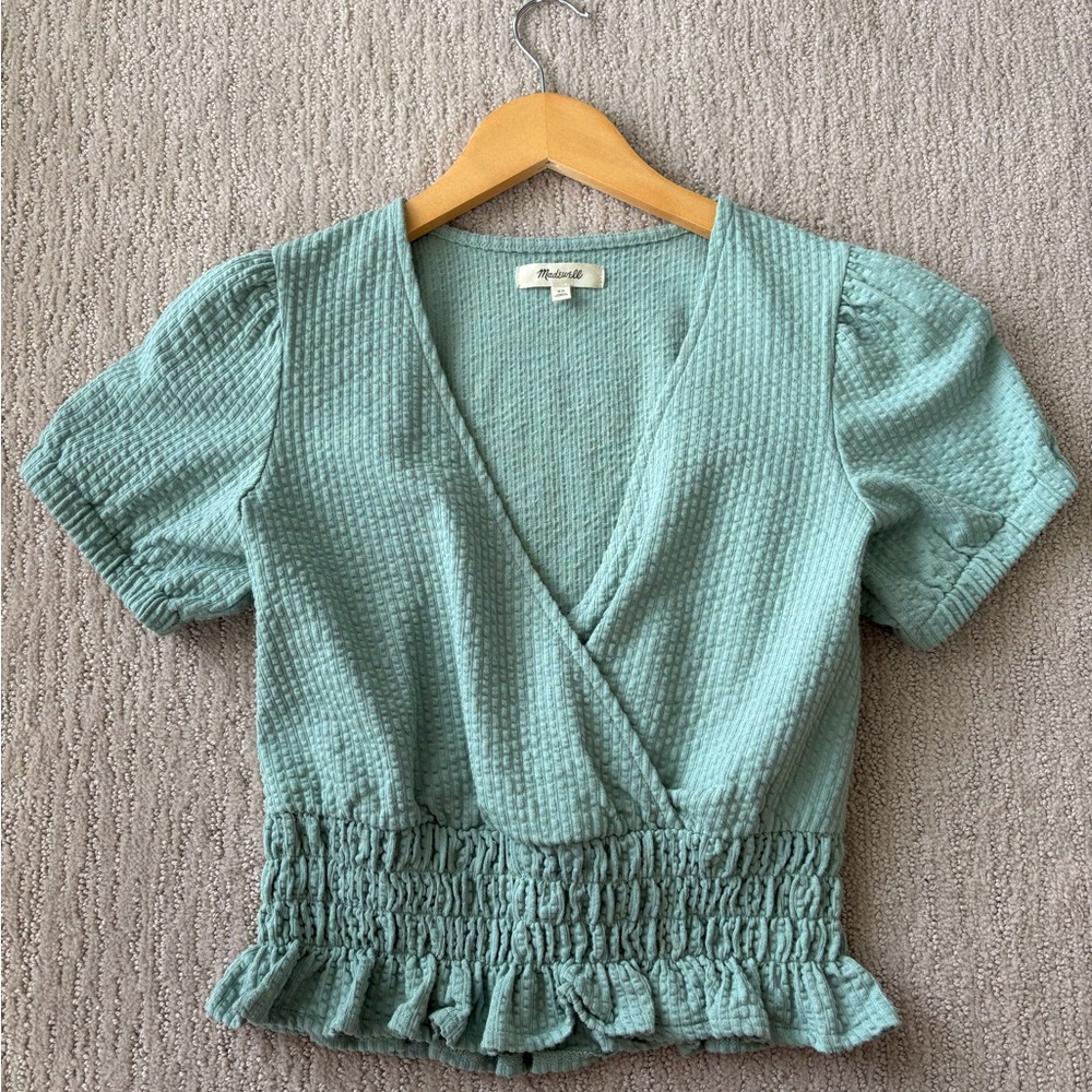 Madewell Knit Seersucker Smock-Waist Crop Top
